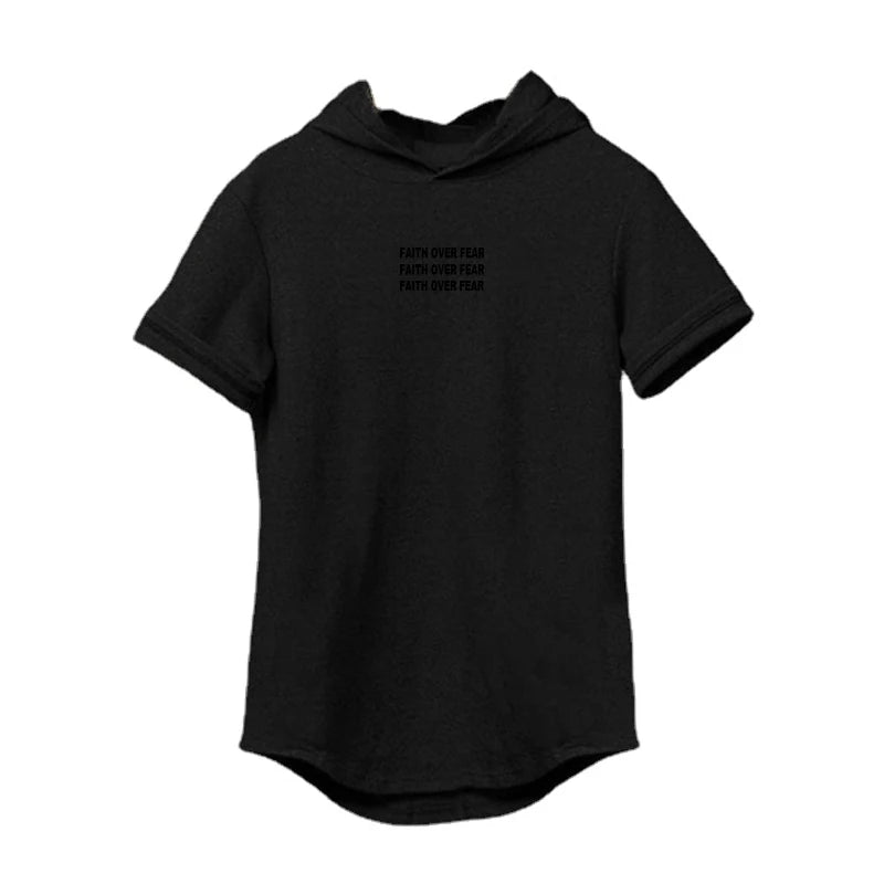 BC Faith Over Fear Print Cotton Hoodie Gym Fitness Bodybuilding Training Muscle Shirt Men's Sport Short Sleeve Breathable T-shirt