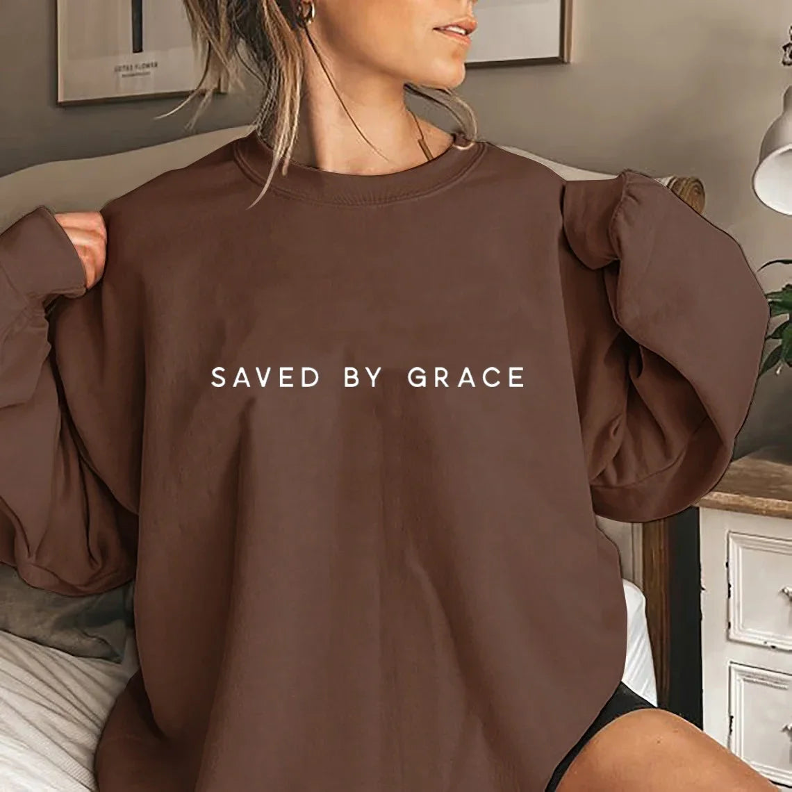 BC Saved By Grace Sweatshirt Christian Crewneck Sweatshirts Faith Hoodie Christian Apparel Unisex Pullovers Streetwear Women Hoodie