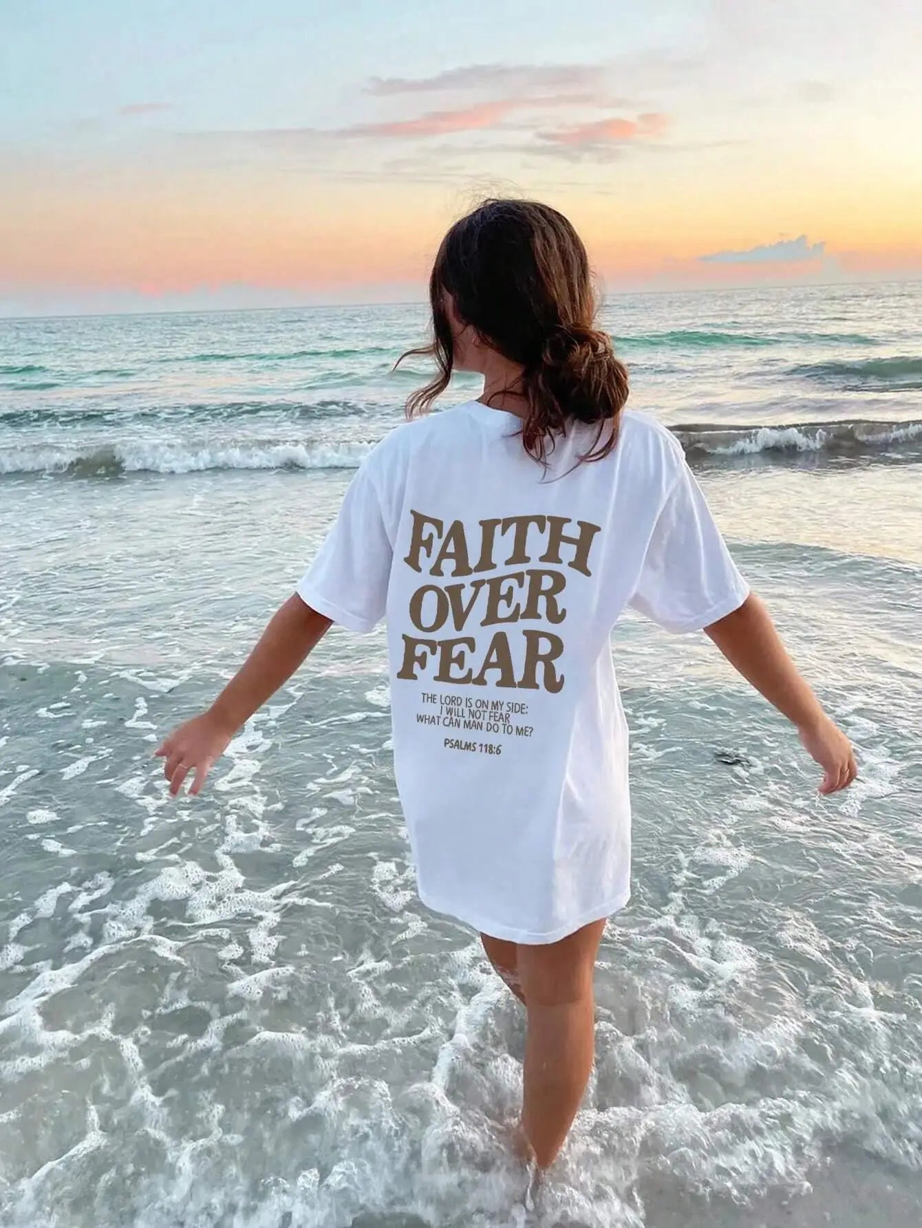 BC Faith Over Fear Letter Printing Women T-Shirts Breathable Cotton Clothes Summer Street Tee Shirts Casual Oversize Streetwear
