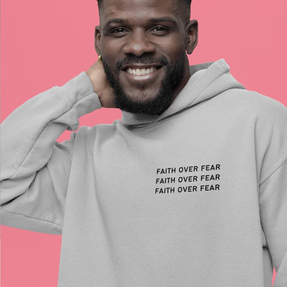 BC Faith Over Fear Printed Hoodie Men's Oversized Fashion Popular Streetwear Long Sleeve Hoodies Causal Unisex Sweatshirt Daywear