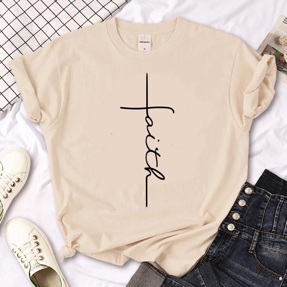 BC Bible Faith Jesus t shirt women Japanese Tee girl manga designer streetwear clothing